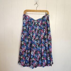 Vintage Midi Skirt 90s Blue Floral Flowy 1990s Feminine Pretty Cottagecore Large